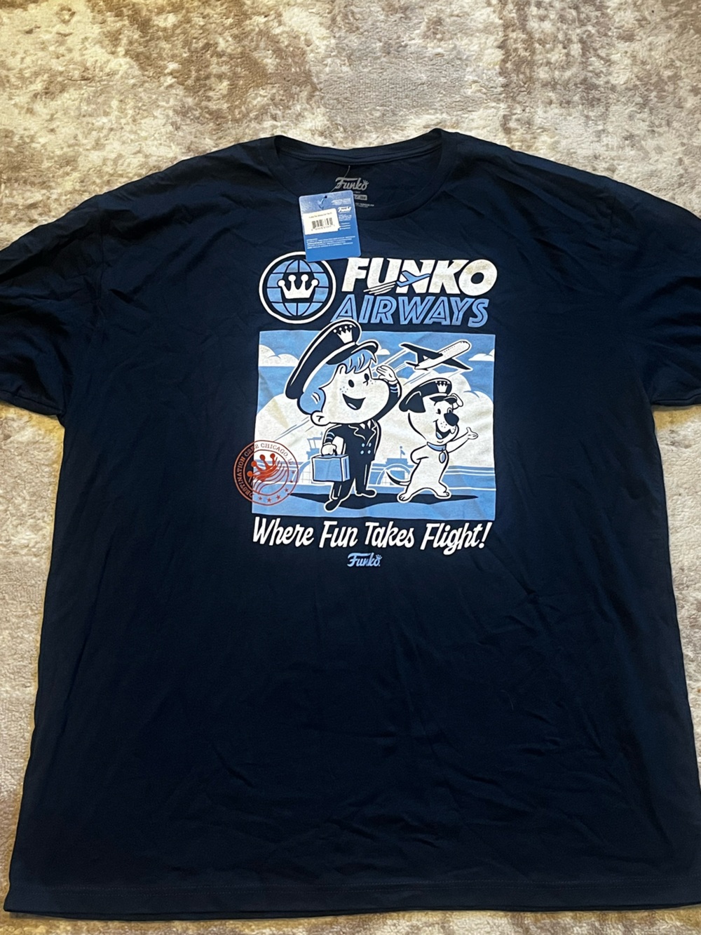 Funko Airways Where Fun Takes Flight T-Shirt Mens 3XL Navy Blue Freddy Funko NWT